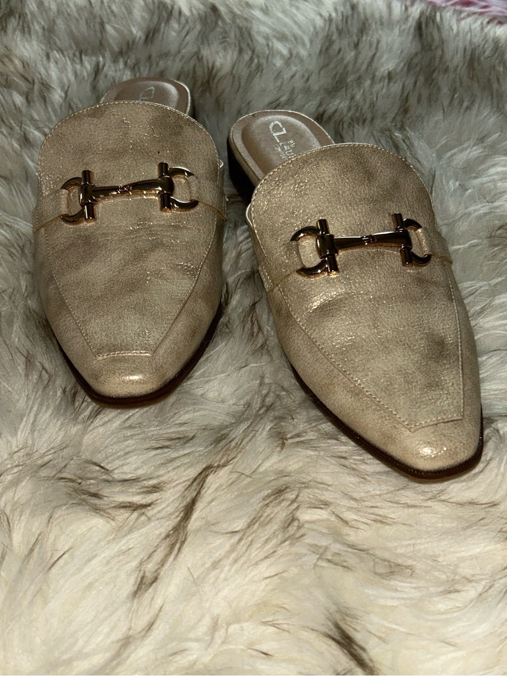 Gold Flake Cream Color Slip-On Loafer Mules - Size 10 WORN ONCE